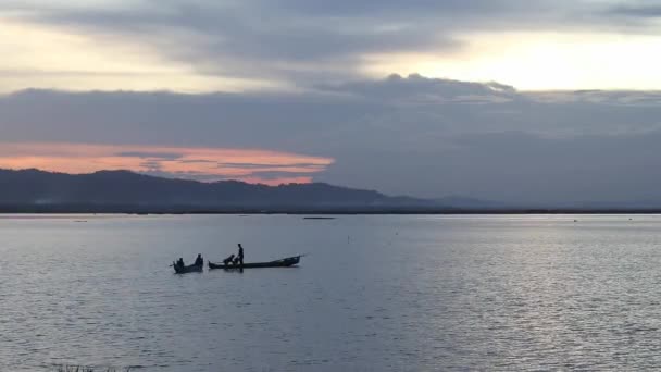 Fisherman Silhouette His Boat — Vídeo de stock