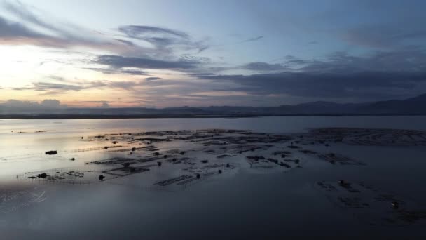 Vista Aérea Granja Peces Lago Limboto Por Noche — Vídeo de stock
