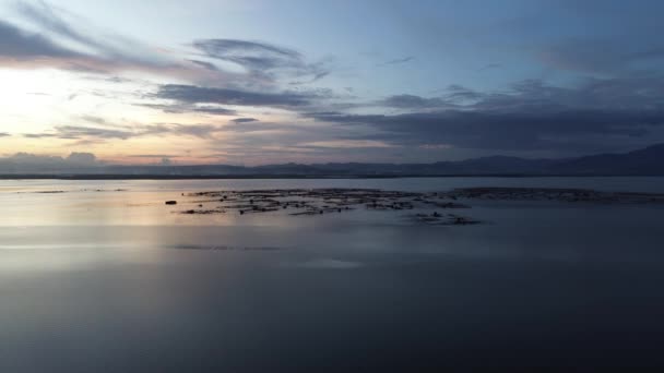 Vista Aérea Granja Peces Lago Limboto Por Noche — Vídeos de Stock