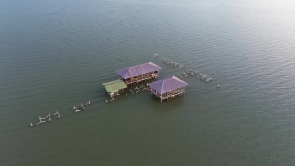 Вид Воздуха Заброшенный Деревянный Пирс Озере Лимбото — стоковое видео