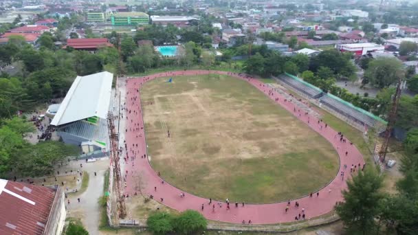 Aerial View People Running Gor Nani Wartabone Gorontalo City Group — Stock Video