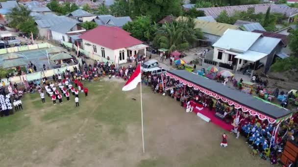 Gorontalo Indonézia Augusztus 2023 Légi Kilátás Indonéz Zászló Csökkentő Szertartás — Stock videók