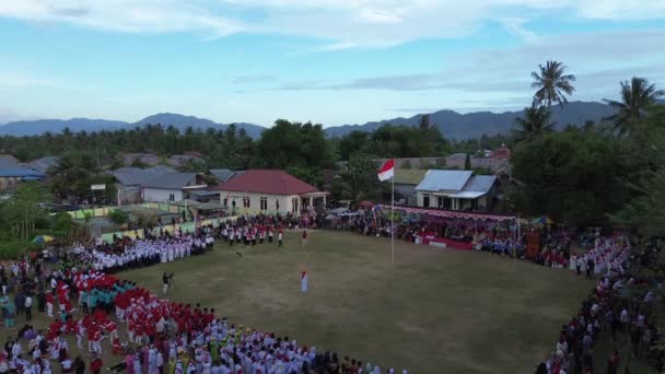 Gorontalo Indonesië Augustus 2023 Luchtfoto Van Indonesische Vlaggenverlagende Ceremonie Gezien — Stockvideo