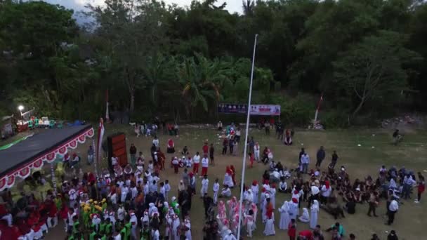 Gorontalo Indonesia Αυγούστου 2023 Αεροφωτογραφία Της Ινδονησιακής Τελετής Λήψης Σημαιών — Αρχείο Βίντεο