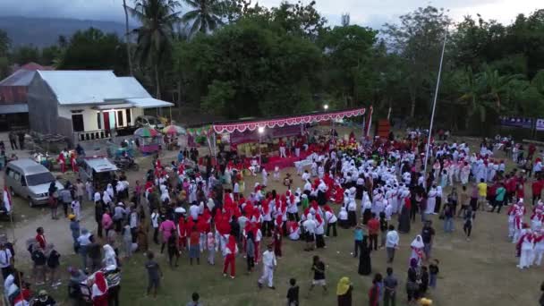 Gorontalo Indonesien Augusti 2023 Flygfoto Indonesisk Flagga Sänka Ceremoni Bevittnad — Stockvideo