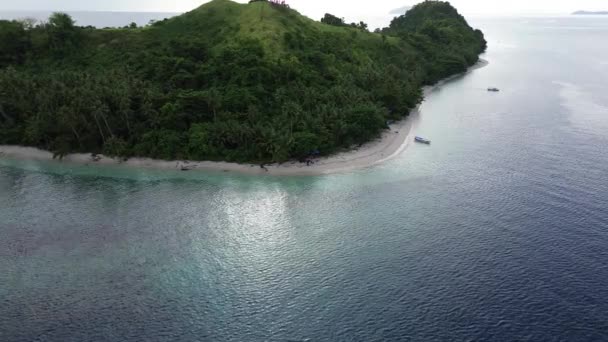 Luftaufnahme Der Küste Mit Kokospalmen Tropische Insel Mit Tropischen Stränden — Stockvideo