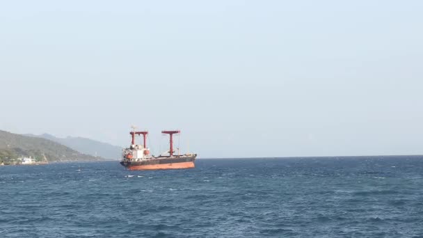 Cargo Ship Anchored Sea — Stock Video