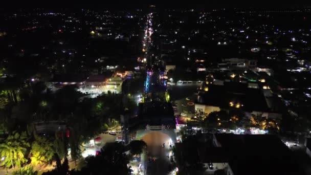Vista Aérea Torre Limboto Por Noche Icono Regencia Gorontalo — Vídeos de Stock