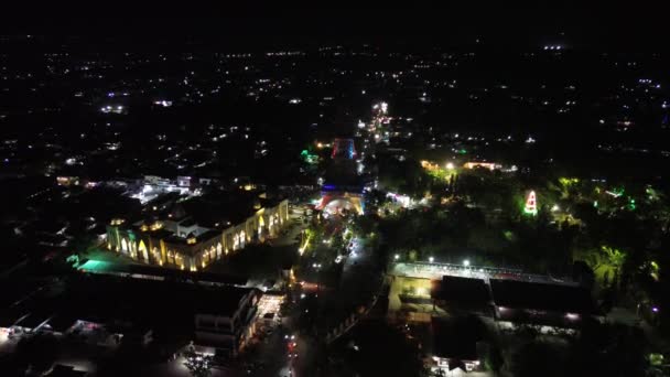 Letecký Výhled Věž Limboto Noci Ikona Regentství Gorontalo — Stock video