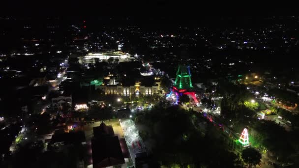Vanuit Lucht Uitzicht Limboto Toren Nachts Gorontalo Regentschap Icoon — Stockvideo