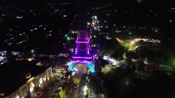 Widok Lotu Ptaka Wieżę Limboto Nocy Ikona Regencji Gorontalo — Wideo stockowe