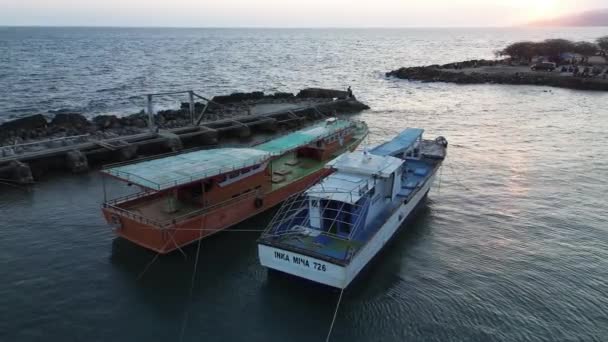 Vista Aérea Los Barcos Pesqueros Atracados Puerto — Vídeos de Stock
