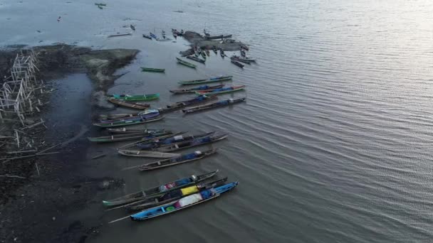 Vista Aérea Barcos Lago Limboto Botes Remos Deriva Sobre Las — Vídeos de Stock