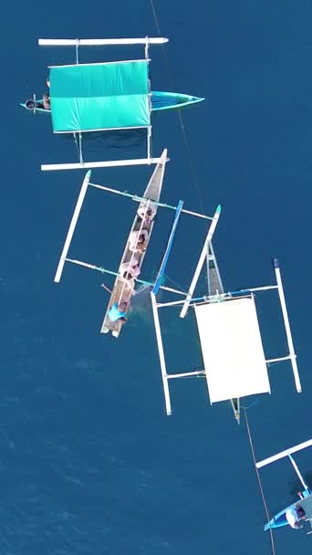 Függőleges Felvétel Bálna Cápák Kölcsönhatásban Turistákkal Egy Hajón Aerial View — Stock videók