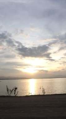 Vertical video of a Beautiful view of the sunset on a summer day. lake sunset
