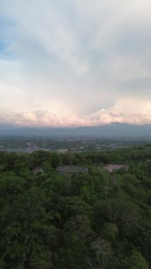 Vertical aerial footage of Otanaha fortress in Gorontalo-Indonesia. The stone walls of the Otanaha Fortress