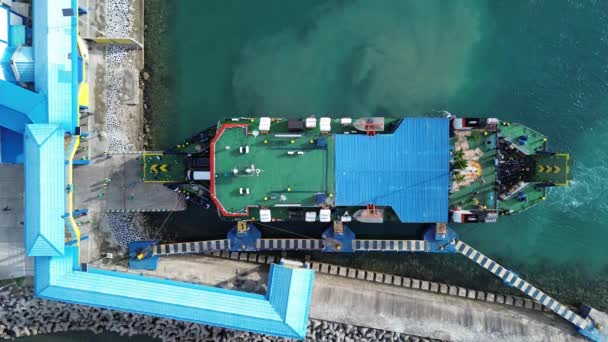 Aerial View Ferry Boat Anchored Gorontalo Harbor Morning — Stock Video