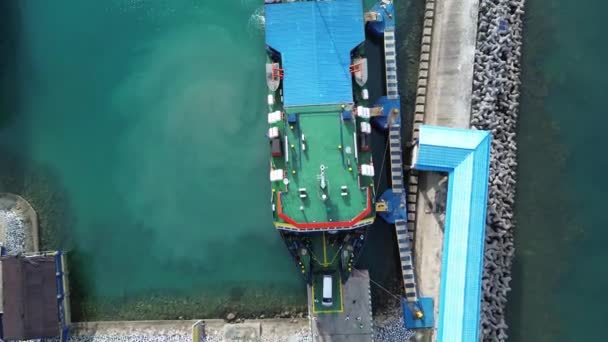 Aerial View Ferry Boat Anchored Gorontalo Harbor Morning — Stock Video