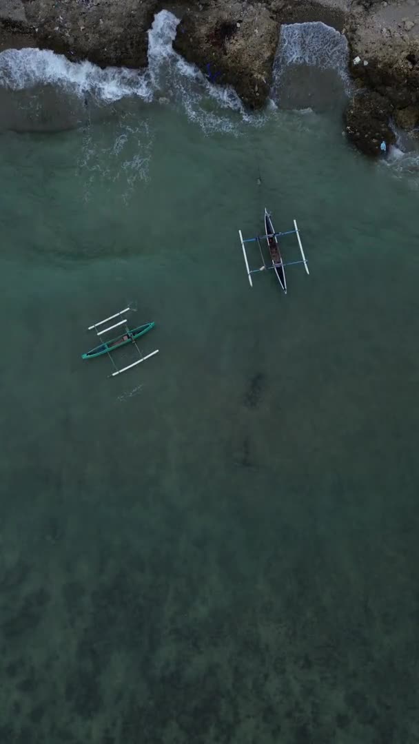 Vista Aérea Los Barcos Pesca Playa — Vídeo de stock