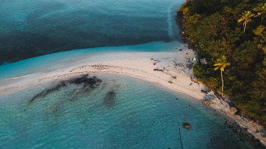 Turkuaz Suyu ve Beyaz Kum ile Güzel Tropikal Bir Plajın Hava Manzarası