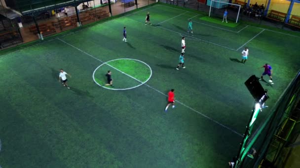 Vista Aérea Del Mini Partido Fútbol Fútbol Minicampo Fútbol Futbolistas — Vídeo de stock