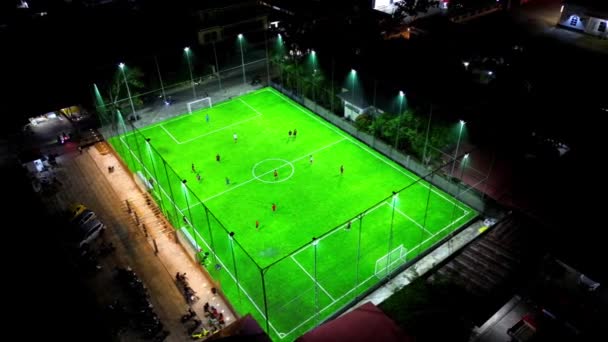 Veduta Aerea Mini Partita Calcio Calcio Campo Minifootball Calciatori Drone — Video Stock