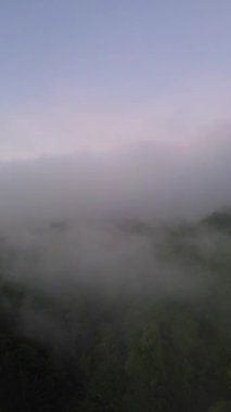 Gorontalo, Endonezya 'daki dağda sis görüntüsü. Sabahları bulutların üzerinde gün doğumu