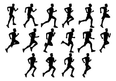 Illustration Runner siluetleri koleksiyonu. Koşucu atlet silueti
