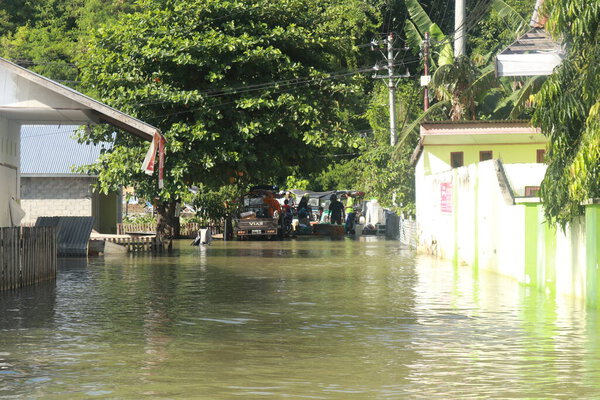Houses submerged in floods in the village of Tualango, Gorontalo, Indonesia