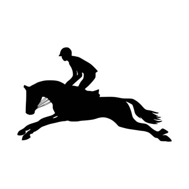 Beyaz arka planda ata binen bir adamın silueti. binicilik sporu silueti