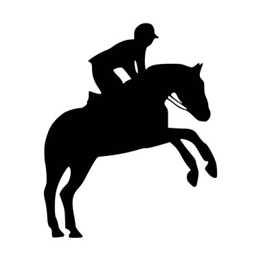 Beyaz arka planda ata binen bir adamın silueti. binicilik sporu silueti