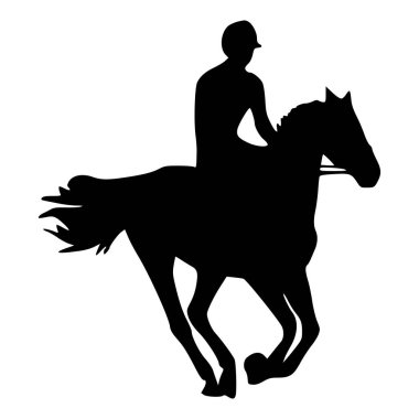 Beyaz arka planda ata binen bir adamın silueti. binicilik sporu silueti