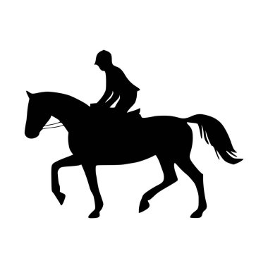 Beyaz arka planda ata binen bir adamın silueti. binicilik sporu silueti