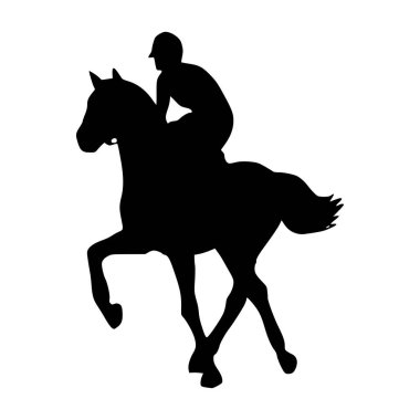 Beyaz arka planda ata binen bir adamın silueti. binicilik sporu silueti