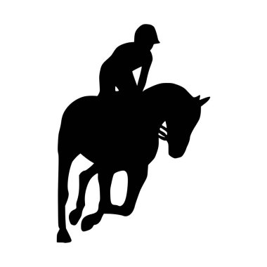 Beyaz arka planda ata binen bir adamın silueti. binicilik sporu silueti