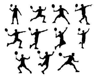 Badminton oyuncusu takımı. Badminton oyuncusunun silueti. Vektör illüstrasyonu
