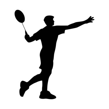Badminton oyuncusu. Badminton oyuncusunun silueti. Vektör illüstrasyonu