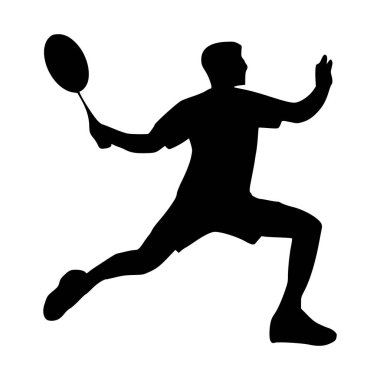 Badminton oyuncusu. Badminton oyuncusunun silueti. Vektör illüstrasyonu