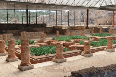 Çeşmeler Evi. Arkeolojik çalışmalarda tarihi öğeler bulundu. Portekiz, Conimbriga 'daki Roma harabelerinin resmi.