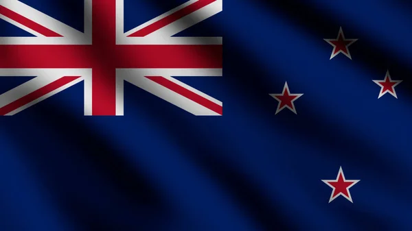 stock image New Zealand flag waving in the wind with 3d style background