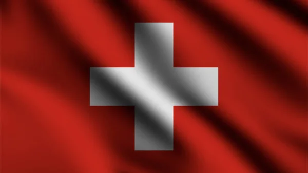 スイスの国旗が3Dスタイルの背景で風になびく — ストック写真