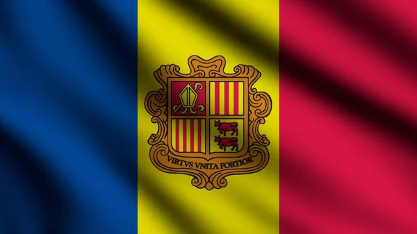 Andorra Flagga Vinka Vinden Med Stil Bakgrund — Stockfoto