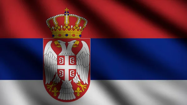 Szerbia Zászlaja Fúj Szélben Egy Egész Oldalas Zászló Illusztráció — Stock Fotó