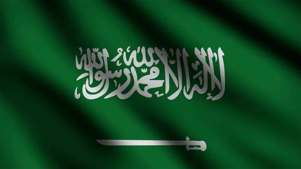 Saudi Arabiens Flagge Weht Wind Ganzseitige Fahnenstange Illustration — Stockfoto
