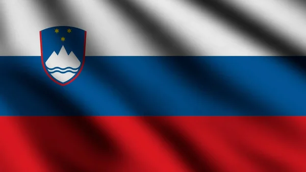 スロベニアの国旗が風に吹かれた フルページの飛行フラグ 3Dイラスト — ストック写真