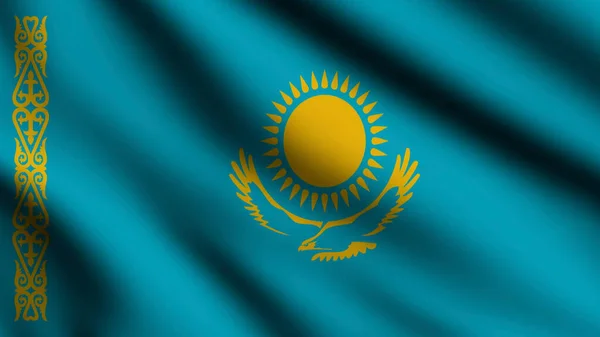 Kazahsztán Zászló Fúj Szélben Egy Egész Oldalas Zászló Illusztráció — Stock Fotó