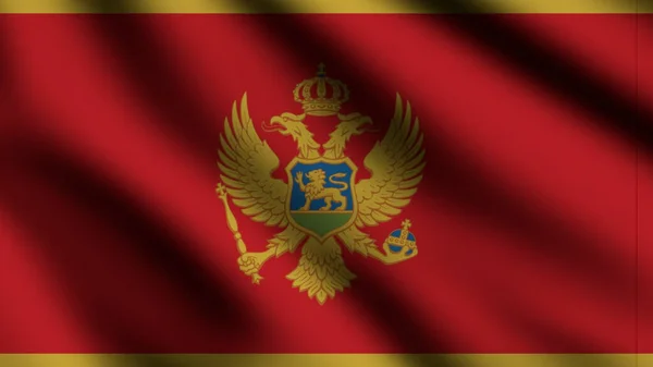 Flaga Czarnogóry Wisi Wietrze Cała Strona Powiewająca Flagą Ilustracja — Zdjęcie stockowe