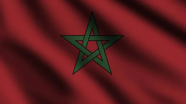 モロッコの国旗が風に吹かれて フルページの飛行フラグ 3Dイラスト — ストック写真