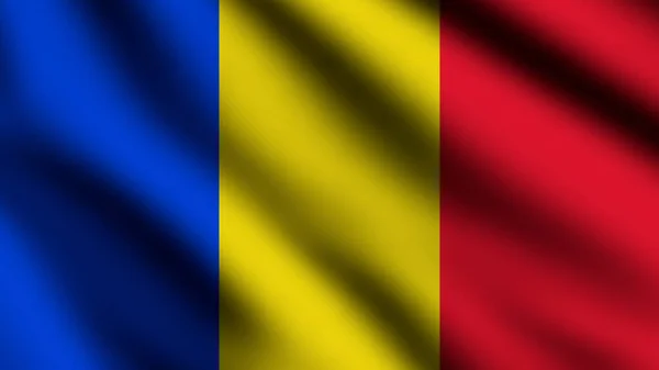 Románia Zászlaja Fúj Szélben Egy Egész Oldalas Zászló Illusztráció — Stock Fotó