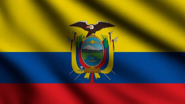 厄瓜多尔国旗在风中飘扬 整页飘扬国旗 3D说明 — 图库照片